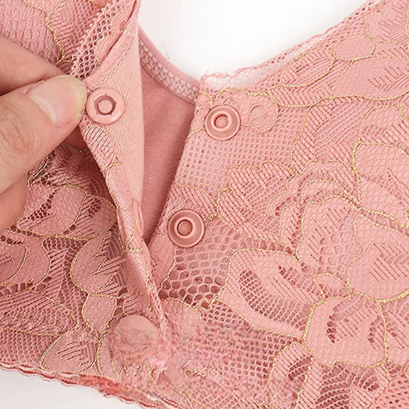 Bügelloser BH mit Frontverschluss und breiten Trägern aus Spitze in Übergröße