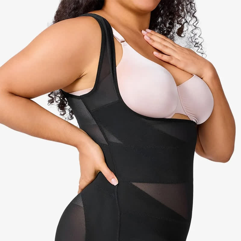 Sexy Shapewear aus Netzstoff mit gekreuzten Trägern und Bauchkontrolle in Übergröße