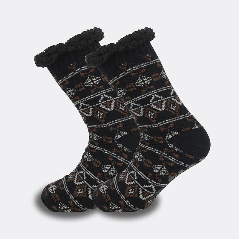 Übergrößen-Hausschuhsocken mit Gitter-Rhombus (2 Paar)