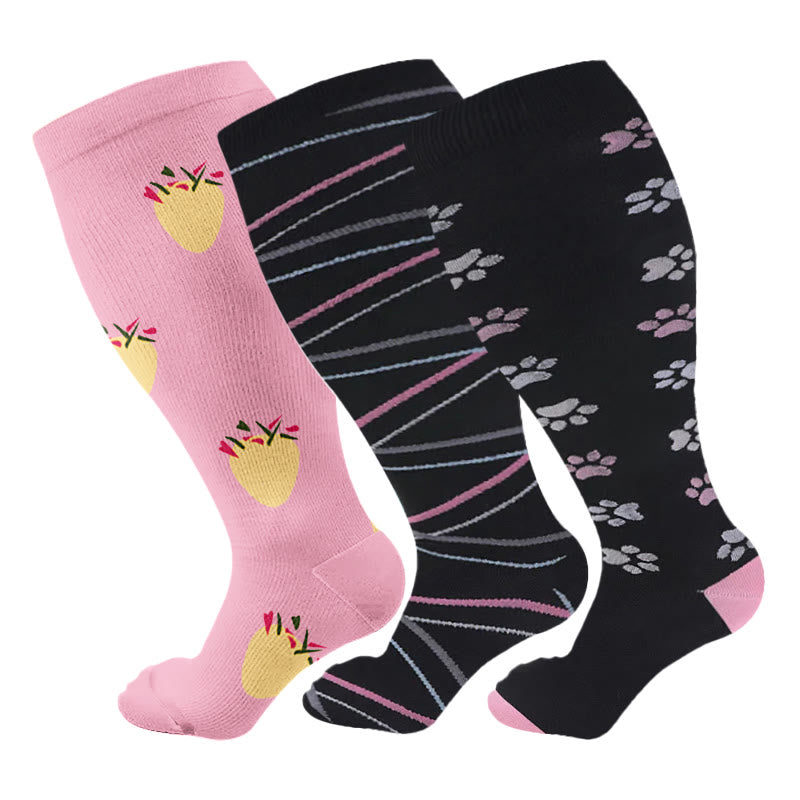 2XL-7XL Übergröße Hundefußabdrücke Ananas-Kompressionsstrümpfe