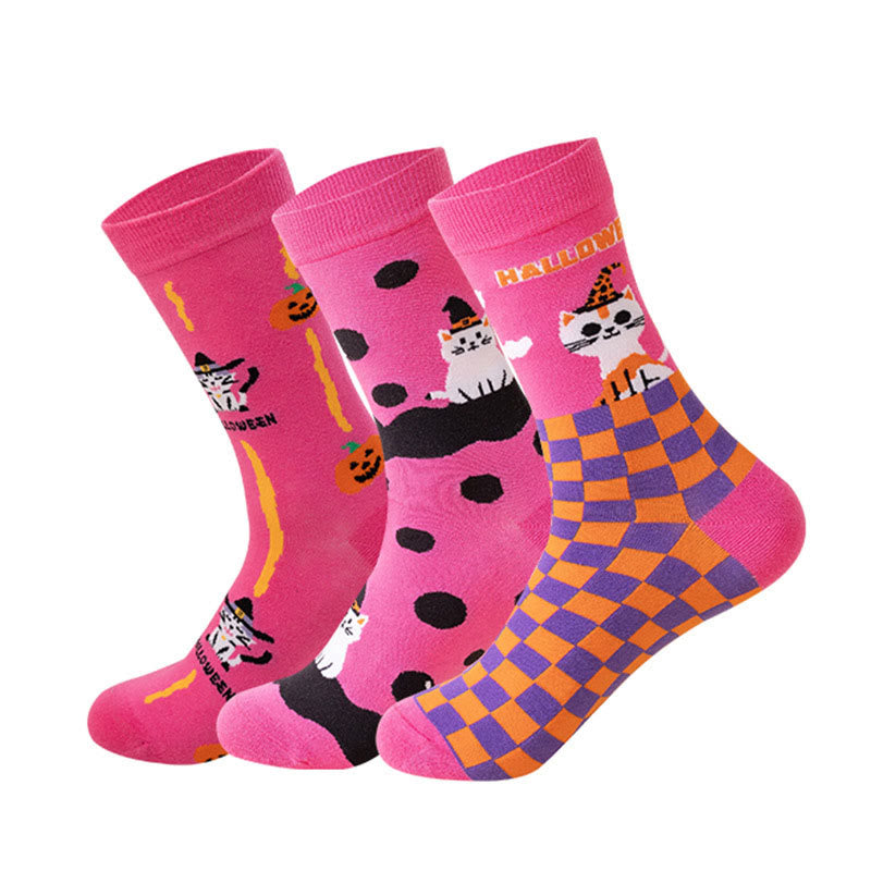 Rosa Katzen-Viertel-Socken in Übergröße (3 Paar) - Mehrfarbig - EU36-44 (US3-10) - image 8