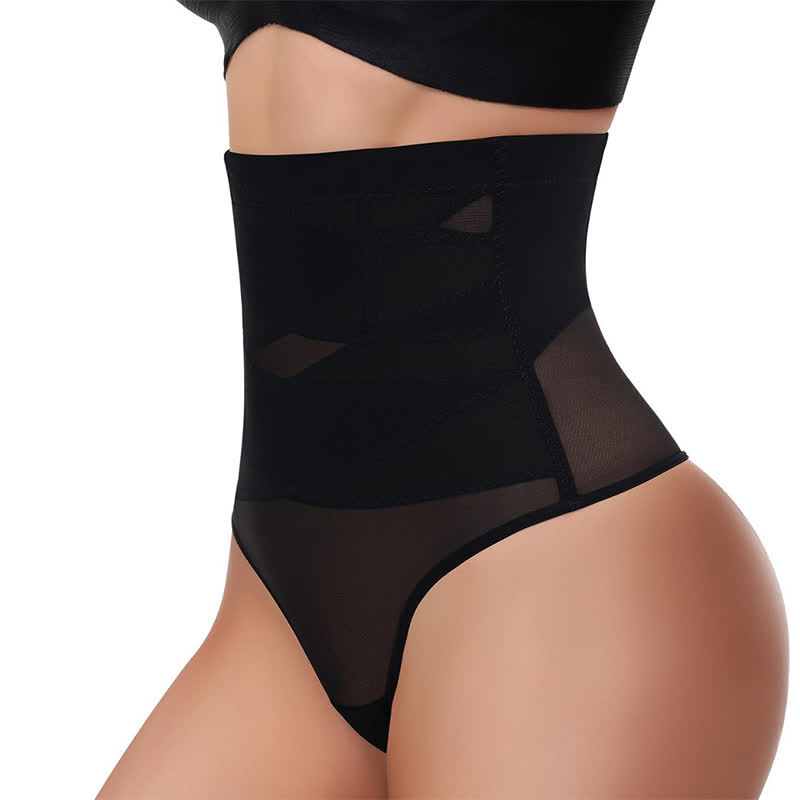 Dünner Crossover-String aus formendem Netzstoff mit hoher Taille