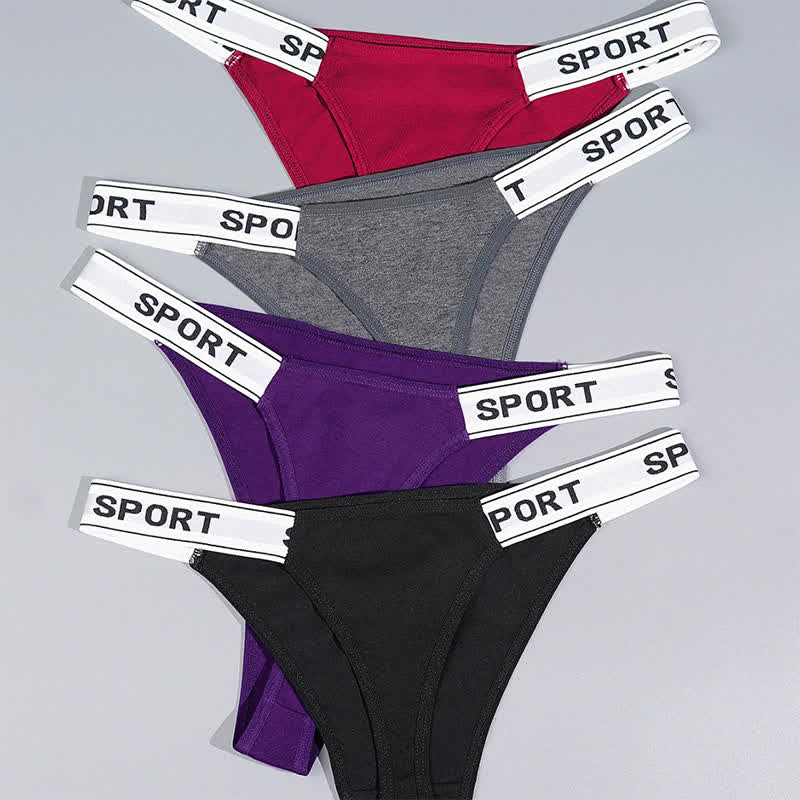 Tangas mit einfarbigem Buchstabenmuster (4er-Pack)
