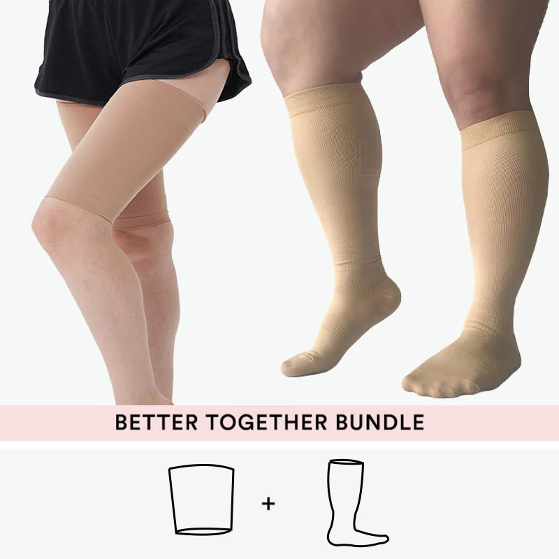Bundle Übergrößen Oberschenkelstulpen + kniehohe Kompressionsstrümpfe