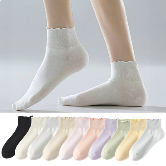 Einfarbige Knöchelsocken mit Spitze (10 Paar)