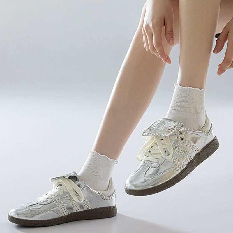 Einfarbige Knöchelsocken mit Spitze (10 Paar)