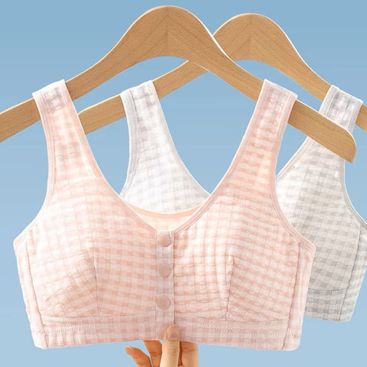 Plus Size Baumwolle-BH mit Frontverschluss und Karomuster, bügellos