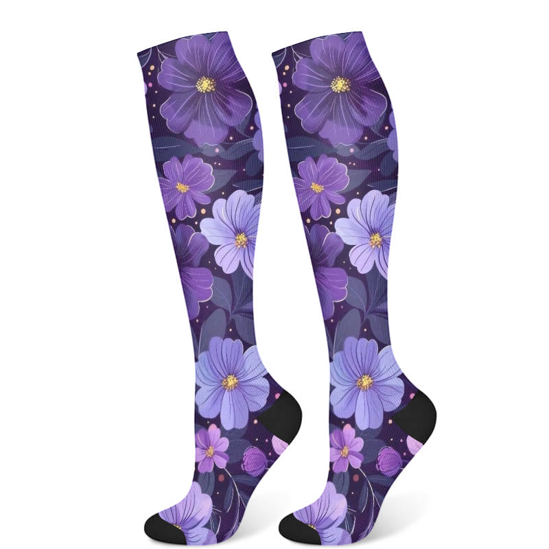 Kompressionsstrümpfe der Purple Flower-Serie (3 Paar) - Dunkelviolett (1 Paar) - S/M - image 5