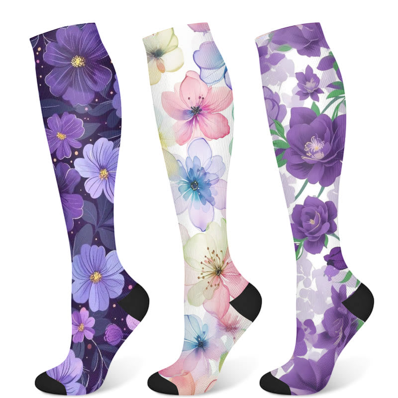 Kompressionsstrümpfe der Purple Flower-Serie (3 Paar) - Mehrfarbig - S/M - image 8
