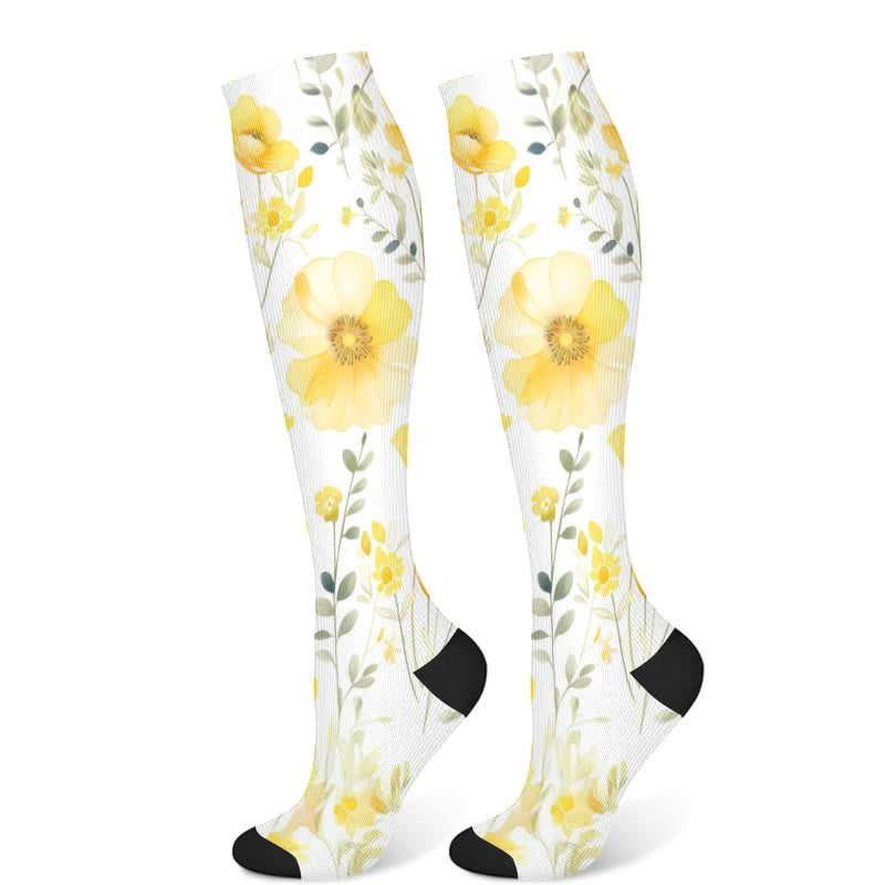 Gelb-rosa blühende Blumen-Kompressionsstrümpfe (3 Paar) - Gelb (1 Paar) - S/M - image 6