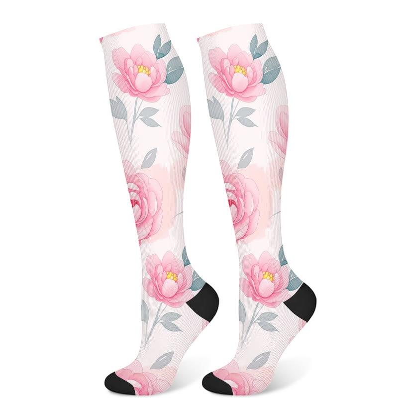 Gelb-rosa blühende Blumen-Kompressionsstrümpfe (3 Paar) - Rosa (1 Paar) - S/M - image 8