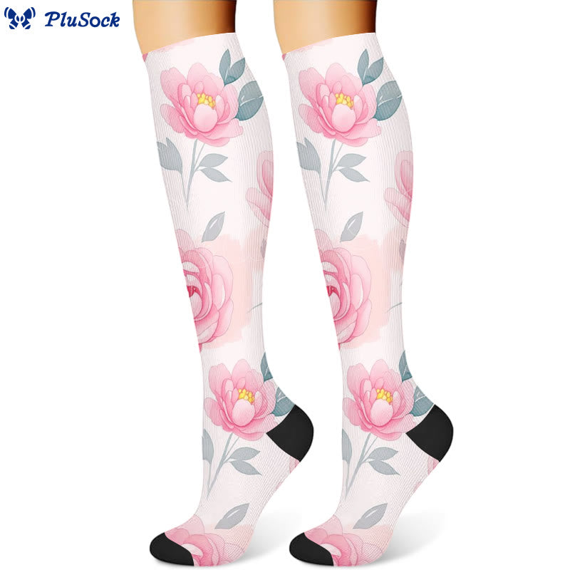 Gelb-rosa blühende Blumen-Kompressionsstrümpfe (3 Paar) - image 3