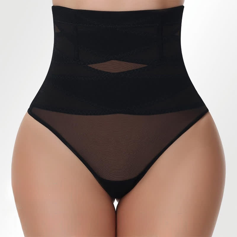 Dünner Crossover-String aus formendem Netzstoff mit hoher Taille