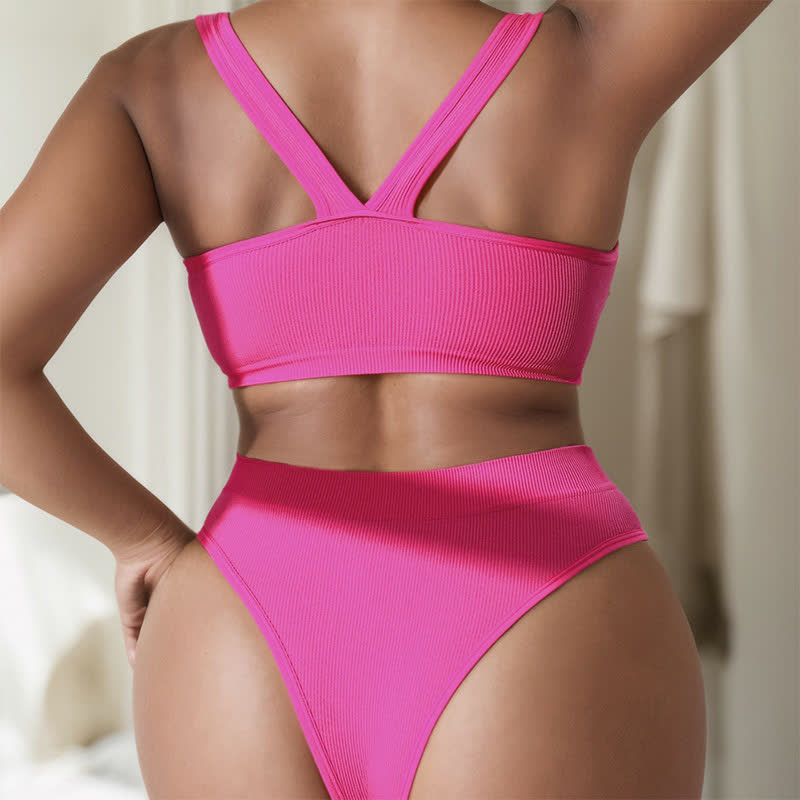 Rosa Fitness-Sport-Innen-BH-Tanga-Set
