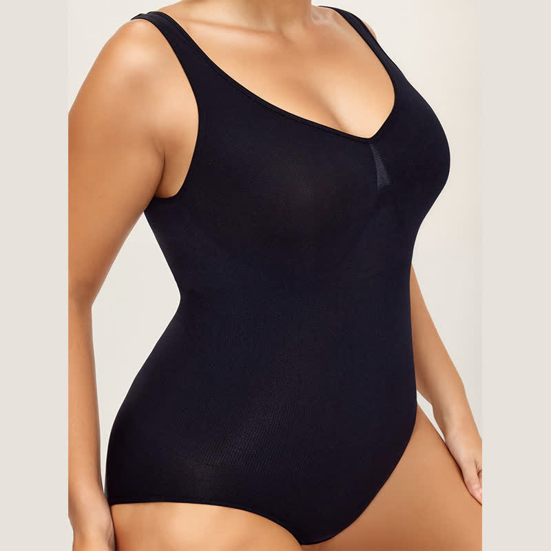 Schwarzer nahtloser Shapewear-Bodysuit mit Hüftlift, einteilig