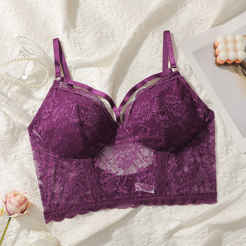 Lila Sexy Spitze Brust Kreuz Wireless BH