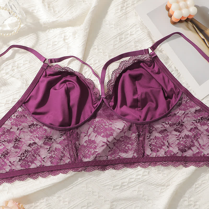 Lila Sexy Spitze Brust Kreuz Wireless BH