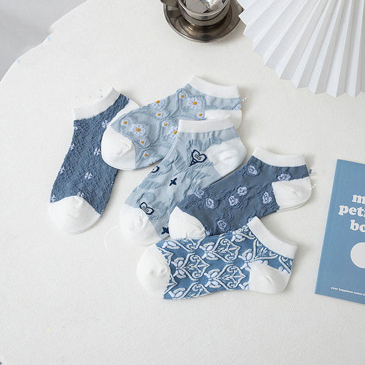 Söckchen mit blauen Blumen (5 Paar) - Mehrfarbig - EU36-40 (US3-7) - image 1