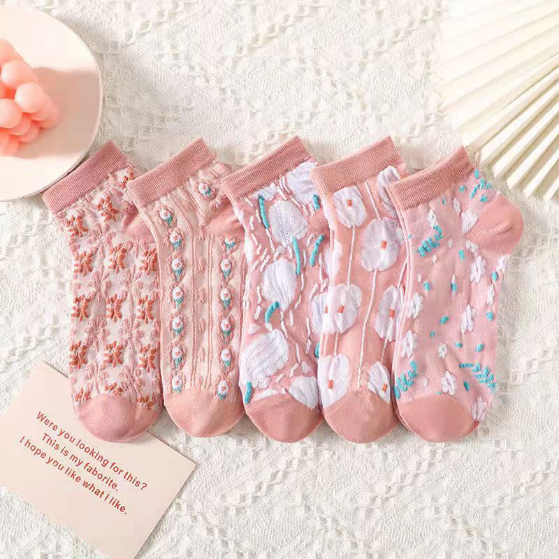 Söckchen mit 3D-Blumenmotiv in Rosa (5 Paar) - Mehrfarbig - EU36-40 (US3-7) - image 1