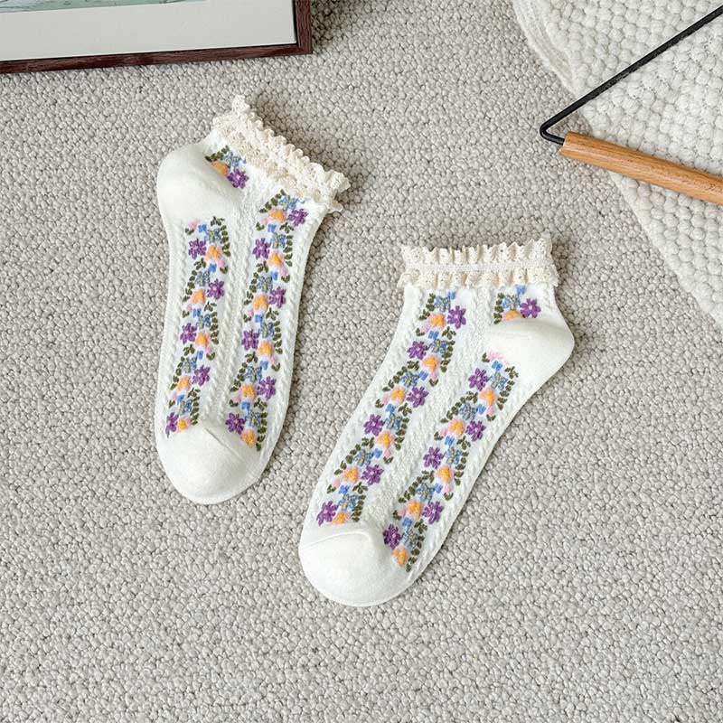 Söckchen mit Retro-Blumenmuster (5 Paar) - Weiß - EU36-40 (US3-7) - image 12