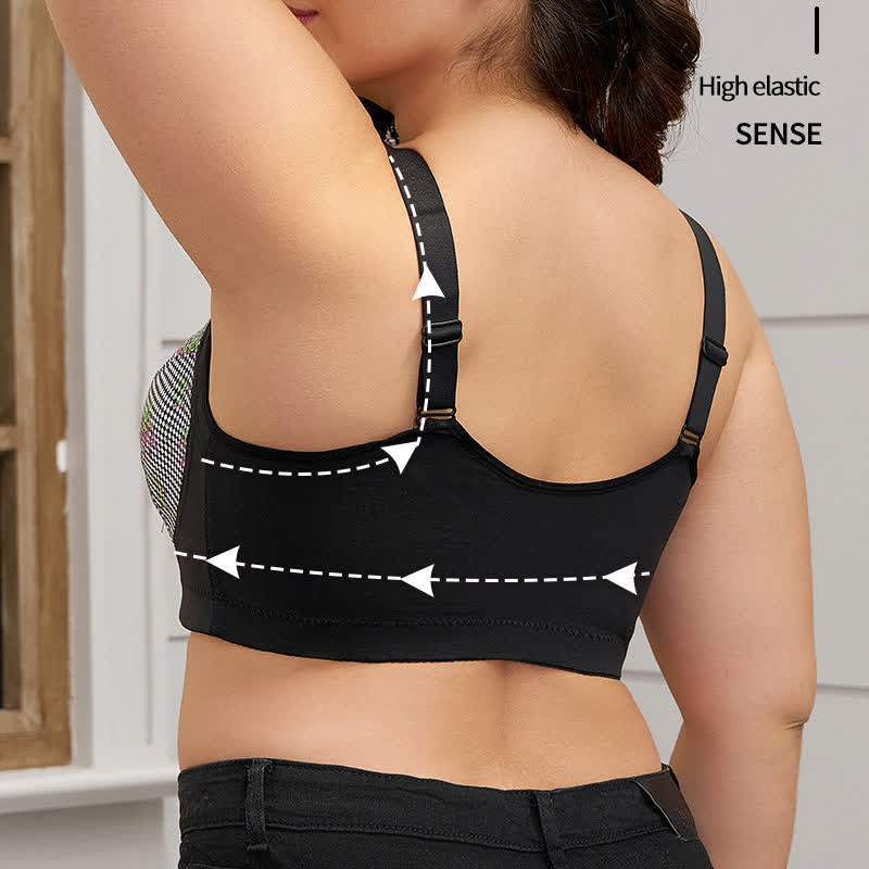 Bügelloser BH mit Blumenmuster und Frontverschluss in Übergröße