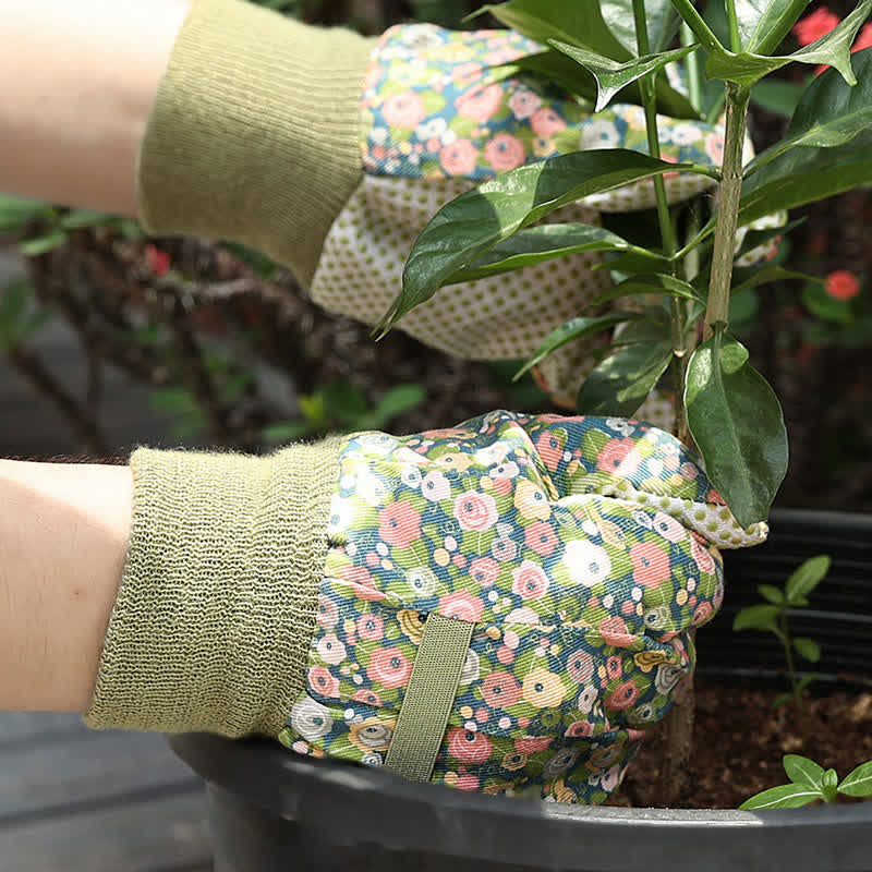 Schutzhandschuhe für die Gartenarbeit mit Blumendruck (3 Paar)