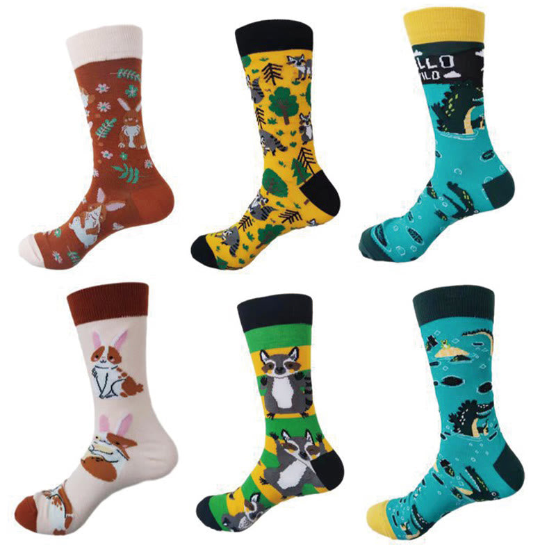 Viertelsocken mit Krokodil-Kaninchen-Motiv in Übergröße (6 Paar)