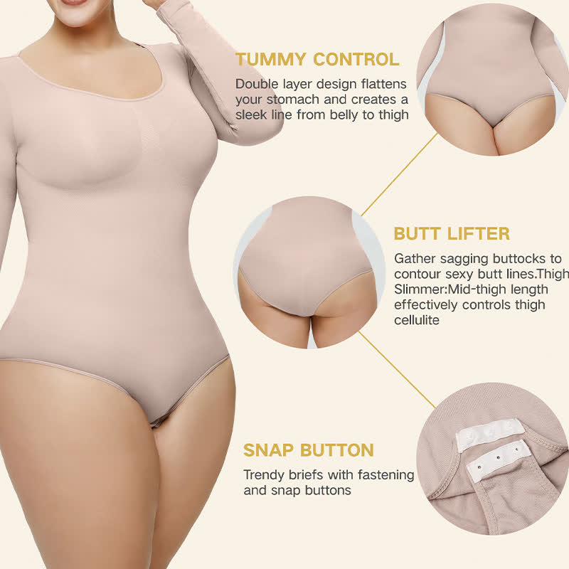 Nahtloser, langärmliger Shapewear-Body, einteilig