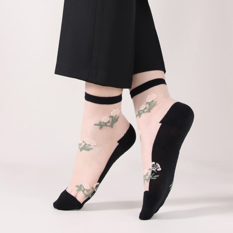 Elegante Blumen-Viertel-Socken (5 Paar) - image 7