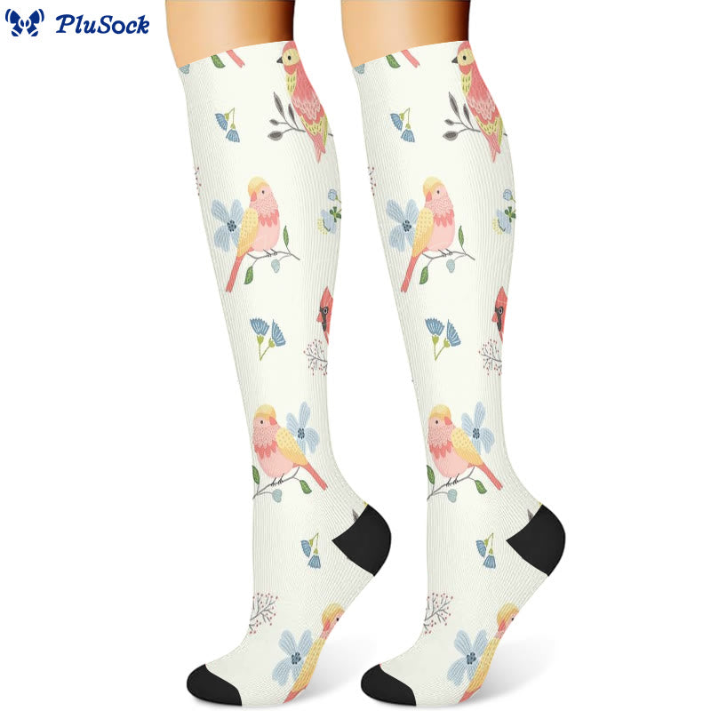Kompressionsstrümpfe mit Frühlingsblumen und Vögeln (3 Paar) - image 4