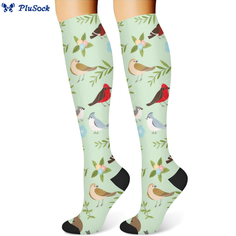 Kompressionsstrümpfe mit Frühlingsblumen und Vögeln (3 Paar) - image 2