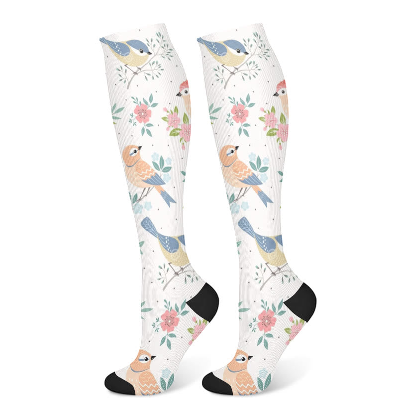 Kompressionsstrümpfe mit Frühlingsblumen und Vögeln (3 Paar) - Weiß (1 Paar) - S/M - image 8