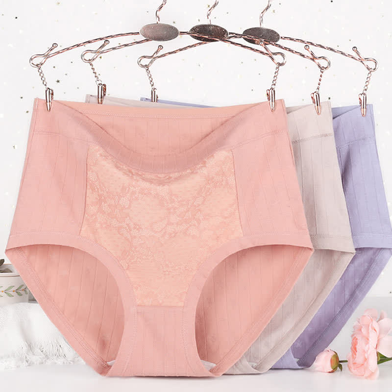 Slips mit hoher Taille und Blumenmuster aus Baumwollspitze in Übergröße (3er-Pack)