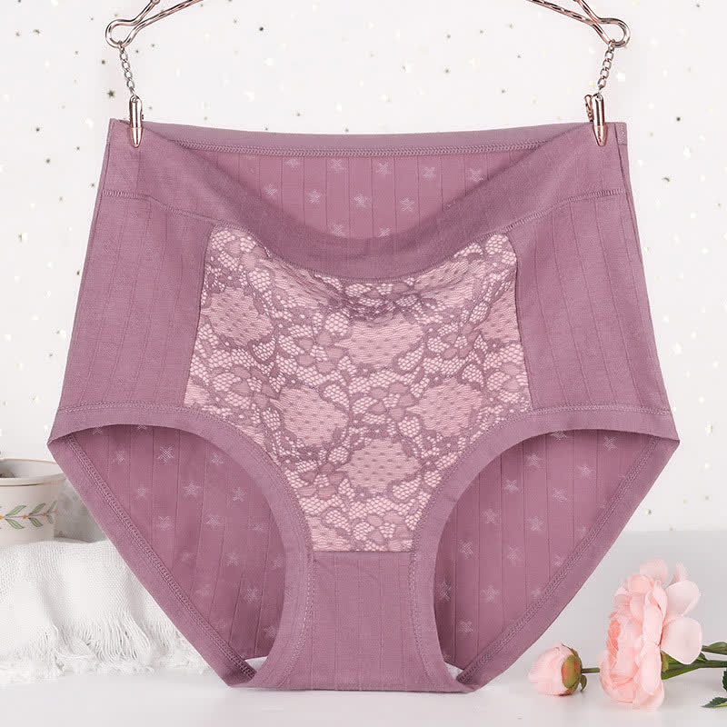 Slips mit hoher Taille und Blumenmuster aus Baumwollspitze in Übergröße (3er-Pack)