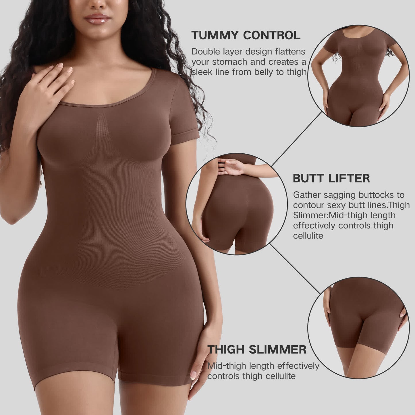 Einfarbiger, kurzärmliger Shapewear-Body