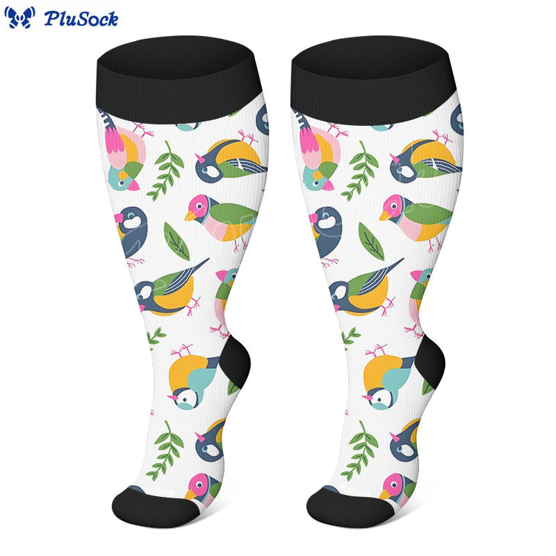 Große Größen – Breezy Flower Bird Kompressionsstrümpfe - image 4