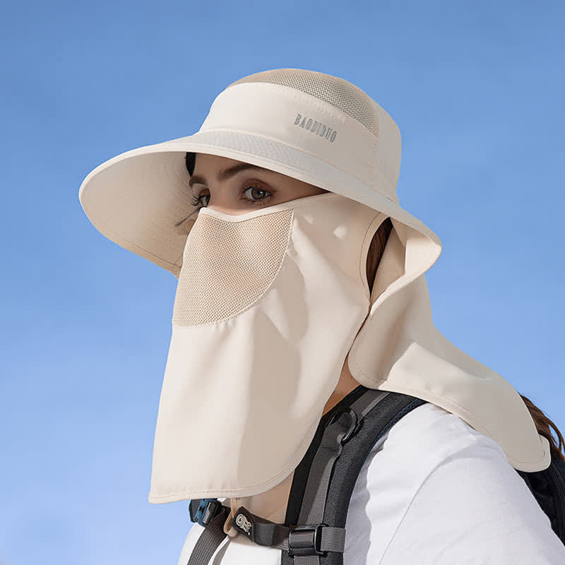 Sonnenschutz-Bucket-Hut mit integriertem Gesichtsschal - Beige - Einheitsgröße - image 14