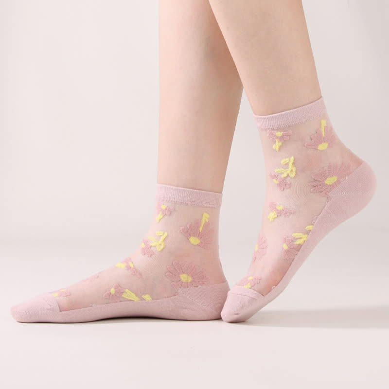 Ultradünne, transparente Söckchen mit Gänseblümchen-Motiv (6 Paar) - image 10