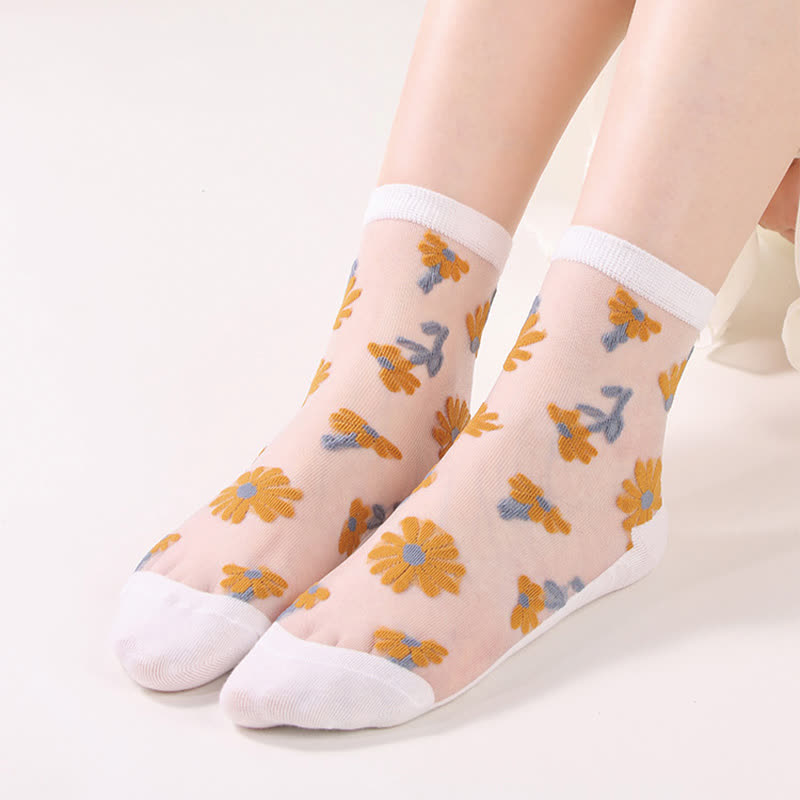 Ultradünne, transparente Söckchen mit Gänseblümchen-Motiv (6 Paar) - Weiß - EU36-40 (US3-7) - image 3