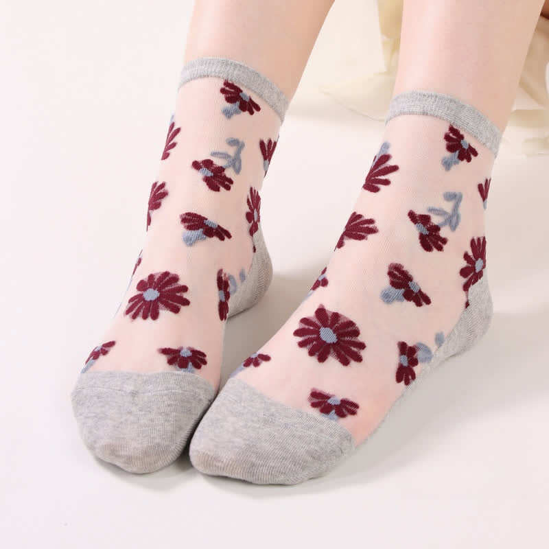 Ultradünne, transparente Söckchen mit Gänseblümchen-Motiv (6 Paar) - Grau - EU36-40 (US3-7) - image 12