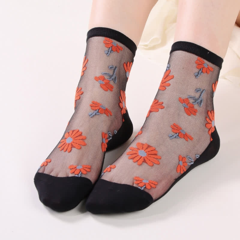 Ultradünne, transparente Söckchen mit Gänseblümchen-Motiv (6 Paar) - Schwarz - EU36-40 (US3-7) - image 8