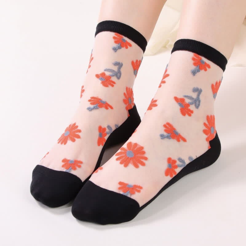 Ultradünne, transparente Söckchen mit Gänseblümchen-Motiv (6 Paar) - Schwarzweiß - EU36-40 (US3-7) - image 6