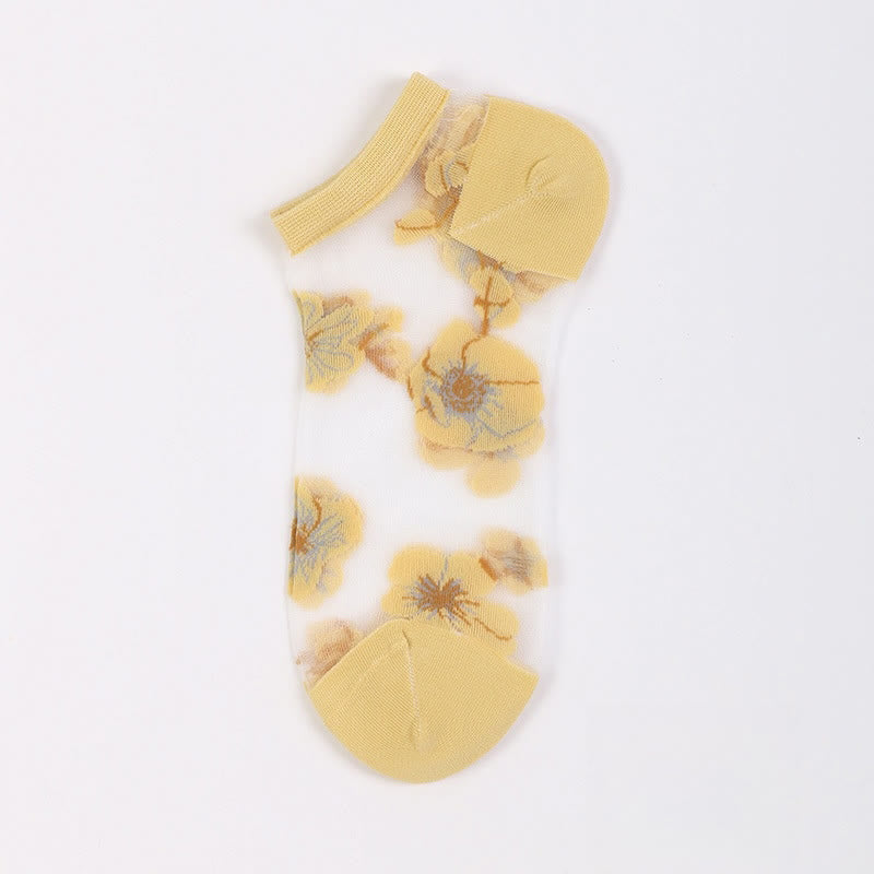 Leichte, atmungsaktive, transparente Söckchen mit Blumenmuster (5 Paar) - Gelb - EU36-40 (US3-7) - image 11