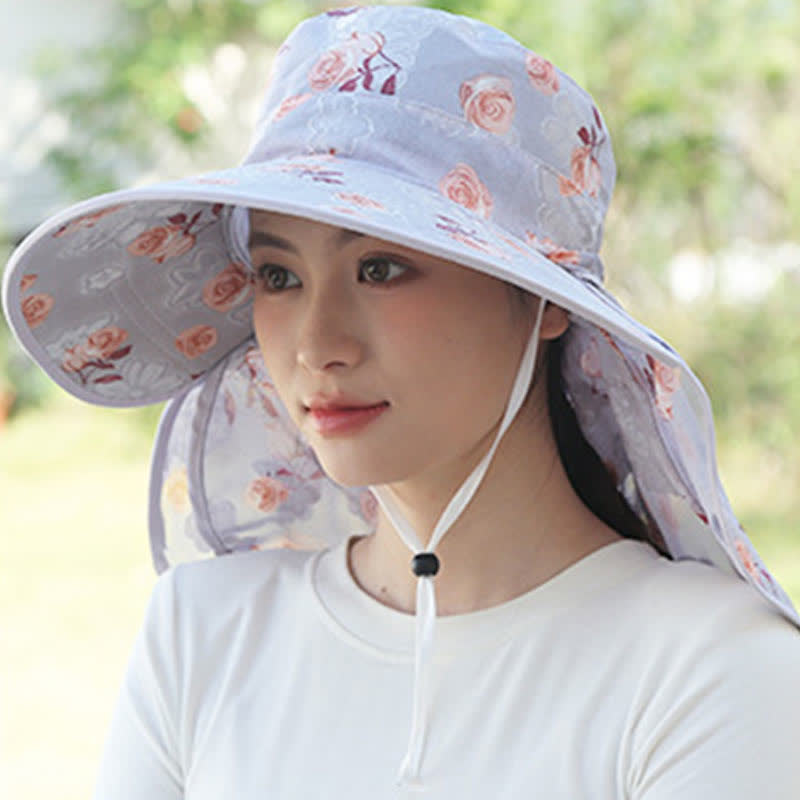 Sonnenhut mit Schalmaske und großer Krempe und Rosendruck - image 5