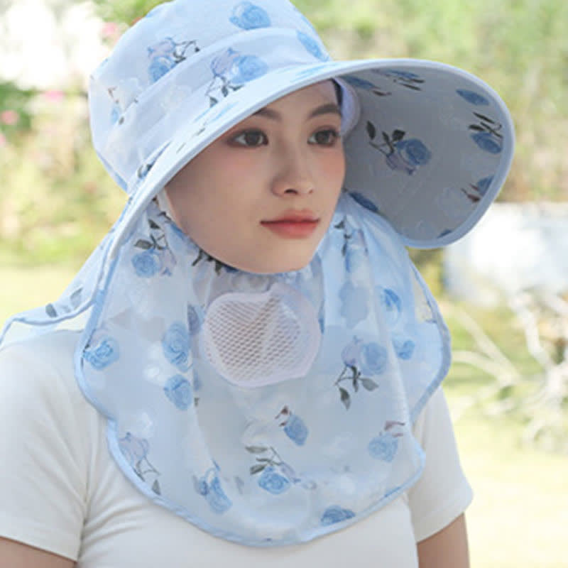 Sonnenhut mit Schalmaske und großer Krempe und Rosendruck - image 14