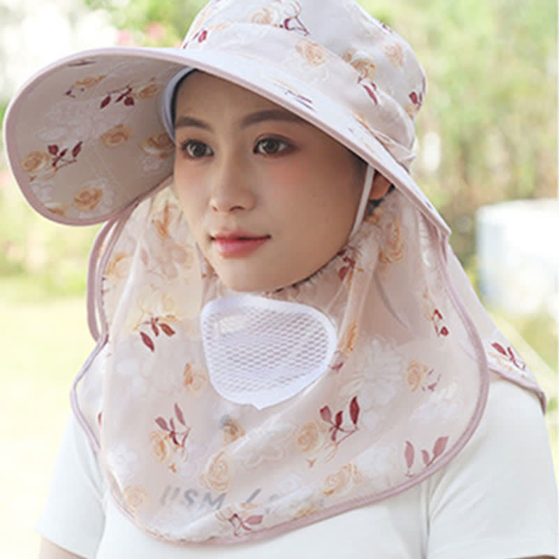 Sonnenhut mit Schalmaske und großer Krempe und Rosendruck - image 12