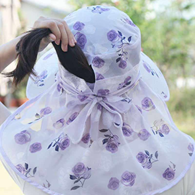 Sonnenhut mit Schalmaske und großer Krempe und Rosendruck - image 17