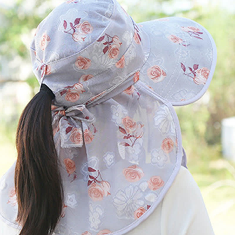 Sonnenhut mit Schalmaske und großer Krempe und Rosendruck - image 6