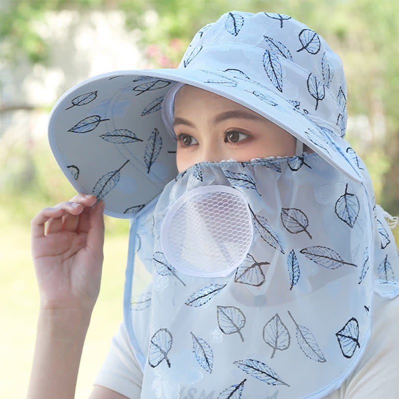 Sonnenhut mit Blattmuster und großer Krempe - Blau - Einheitsgröße - image 10