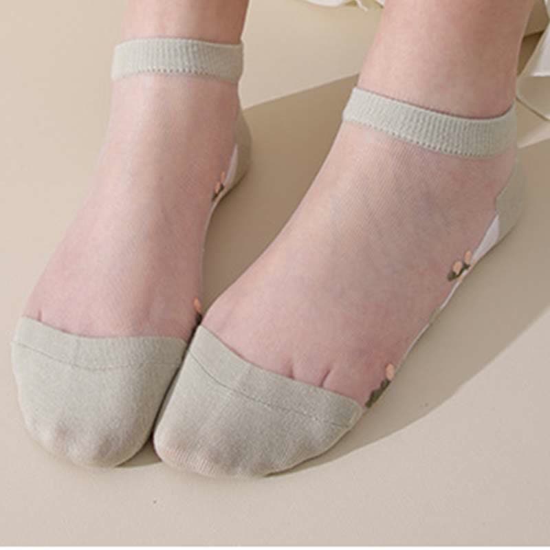 Nahtlose, atmungsaktive, transparente Socken mit Blumenmuster (5 Paar) - Grün - EU34-40 (US1-7) - image 16